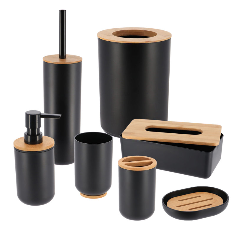 Ensemble d'accessoires de salle de bain en bambou Padang, 7 pièces, Noir / naturel