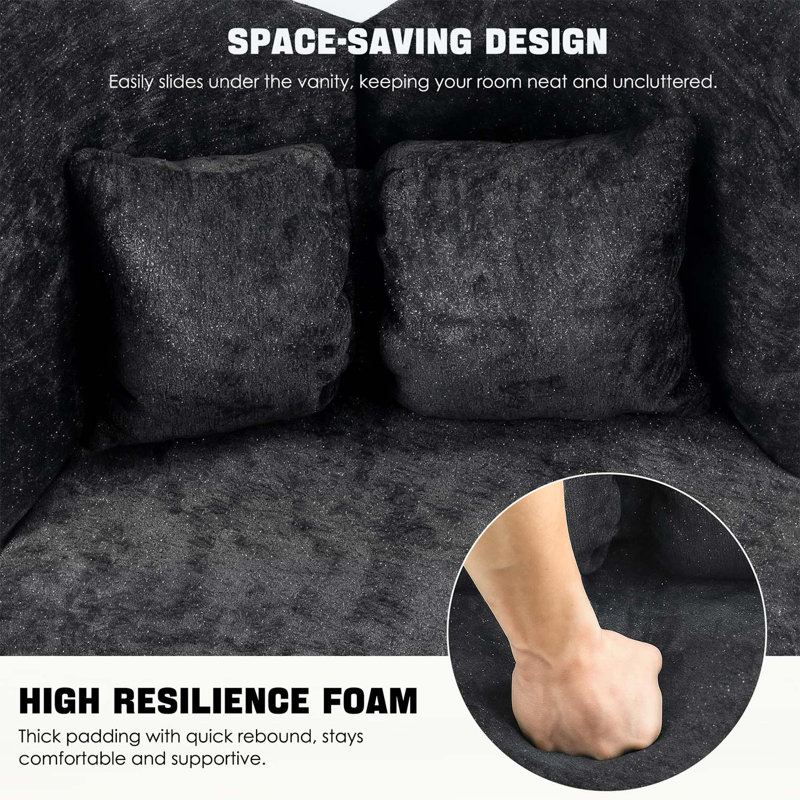 Élégant fauteuil de coiffeuse pivotant avec dossier papillon, Noir