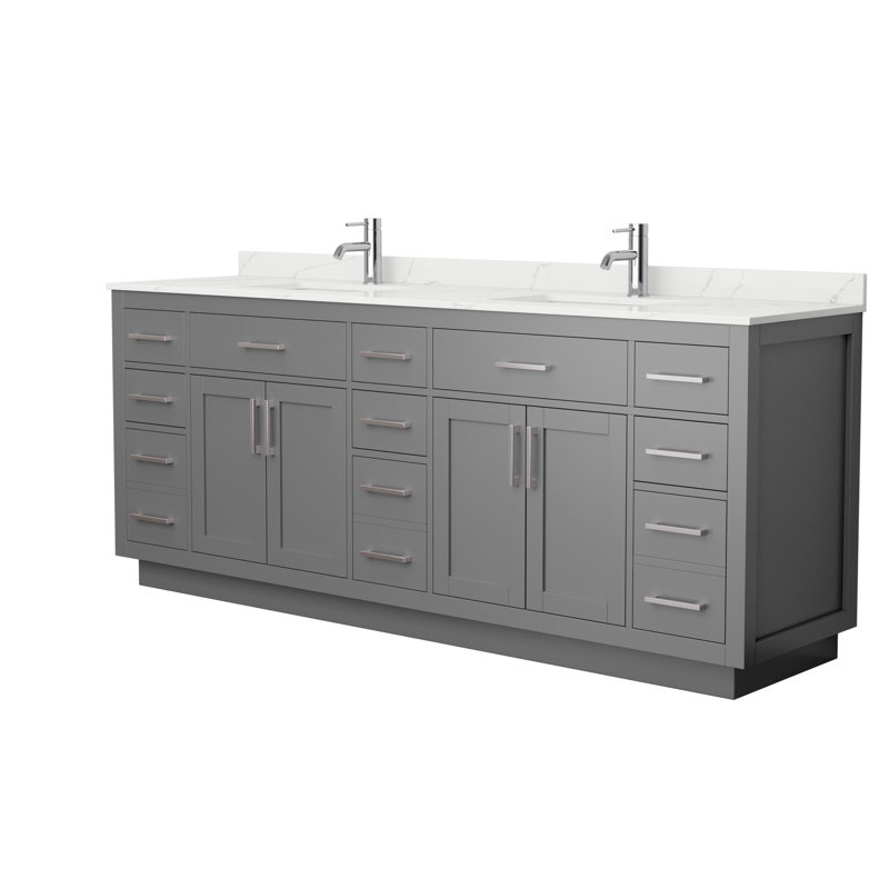 Beckett TK 84'' Free Standing Double Bathroom Vanity with Top, Dark Gray, Matte Black, Giotto Quartz
