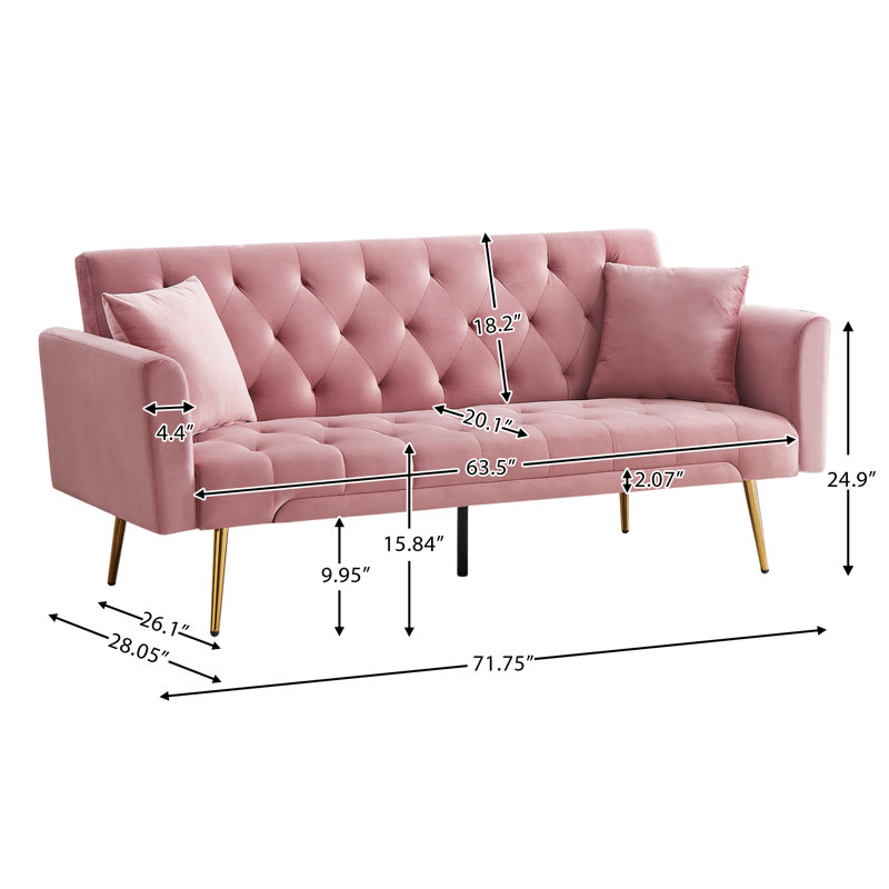 Futon canapé convertible canapé-lit en velours canapé-lit pour le bureau de la chambre à coucher salon, Rose