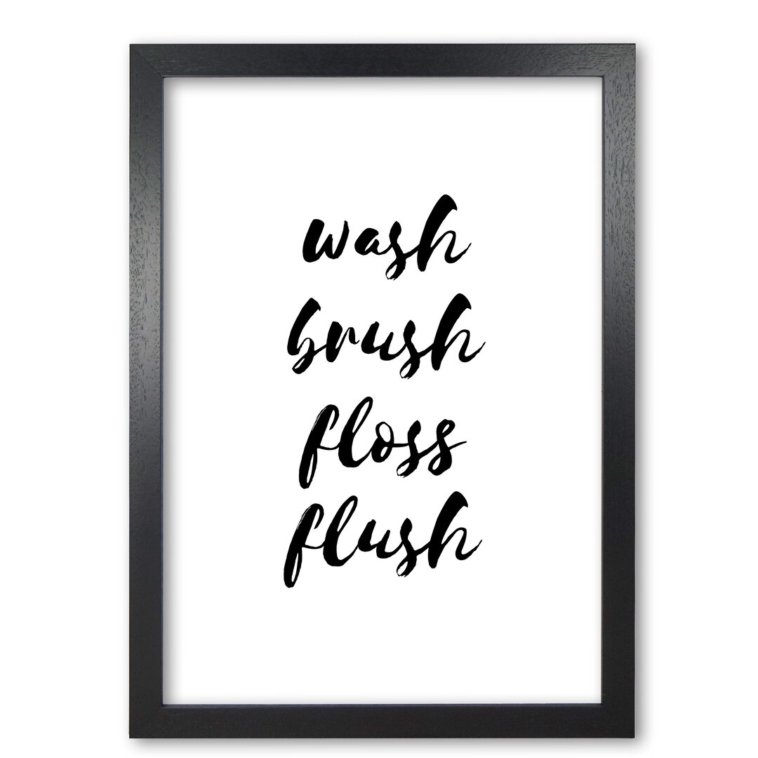 Typografische Kunst Bathroom Wash Brush Floss Flush in Schwarz