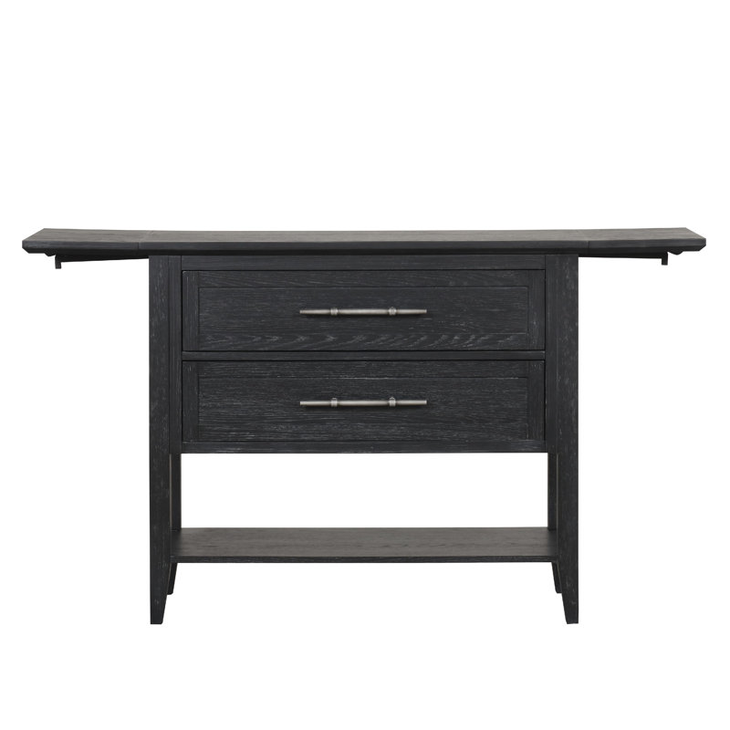 Console à buffet extensible Saby, bois noir, 2 tiroirs, 44 à 64 pouces