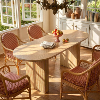 70.8'' Oval 100% Solid Wood Dining Table With Mixed Pedestal Base