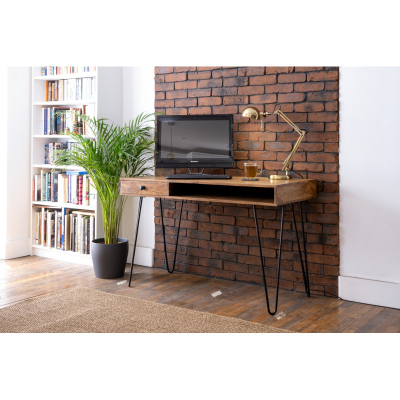 Palumbo Solid Wood Top Metal Base Writing Desk