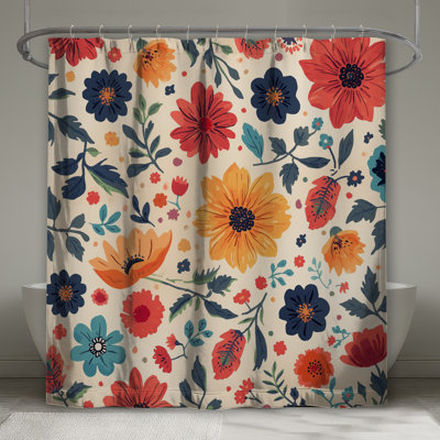 Rideaux de douche à motif floral coloré très longs