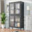Classic Metal Storage Cabinet Display Cabinet With 4 Glass Doors 4 Shelves Cabinet  Bookcase Side Cabinet For Home Office Living Room Kitchen Hallway