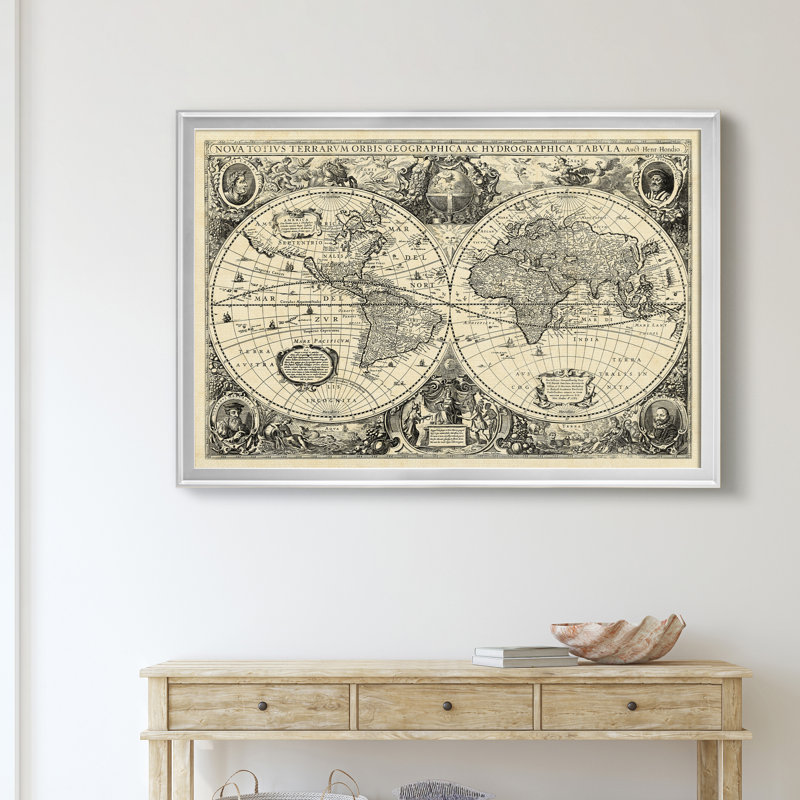 Carte du monde rétro - reproduction de cadre photo, H 30,5 po x l 42,5 po x P 1,5 po, Argent