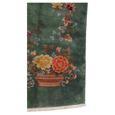 Art Deco Hand Knotted Green /Multi 10x17 Oversize Rug