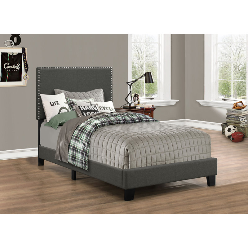 Marlene Upholstered Twin Panel Bed Charcoal, Twin, Charcoal