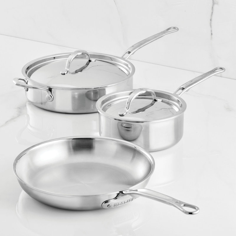"V1: Probond® Luxe 5-Piece Professional Clad Stainless Steel Skillet Set 5-Piece Set  (8.5”Skillet, 3Qt Saucepans, And 3.5Qt Sauté)"