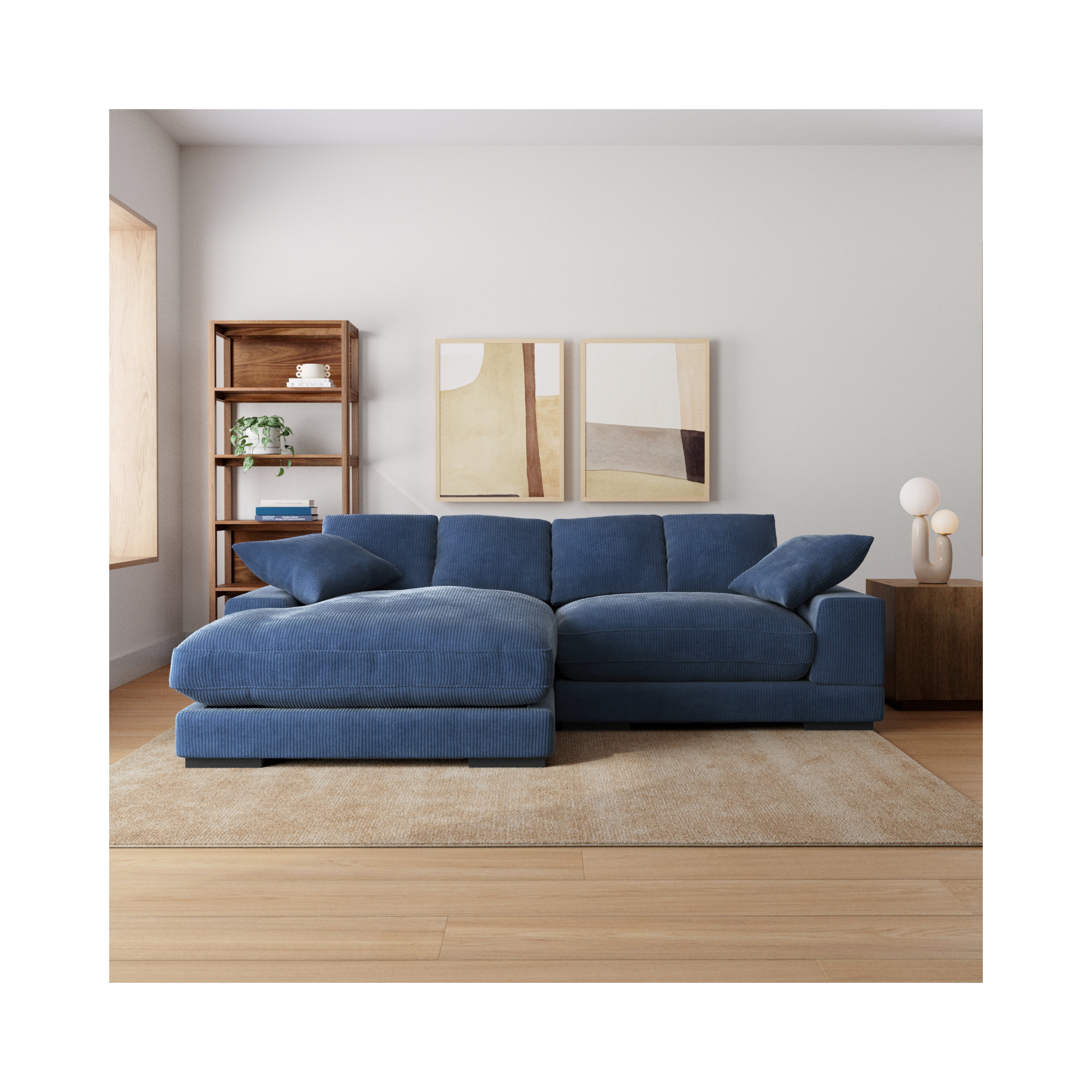 Lonsdale Chaise Sectional, Blue Corduroy