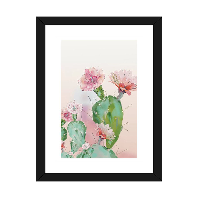 Cactus par Ana Rut Bré - impression d'art graphique, H 24 po x l 16 po x P 1 po, Papier encadré noir, Blanc