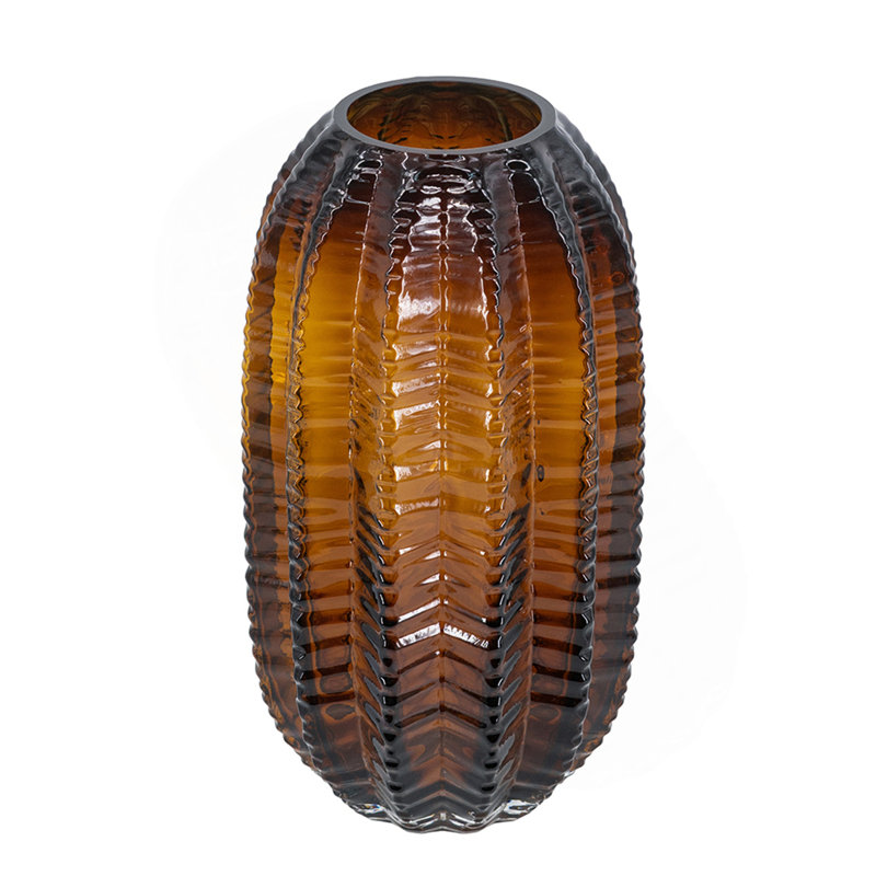Vase en verre cylindrique texturé D6x11 "avec finition ambrée