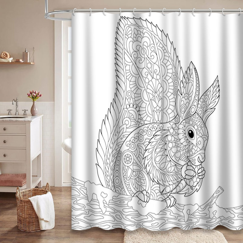 Rideau de douche avec 12 crochets Squirrel Tree Branch, L 72 po x l 78 po