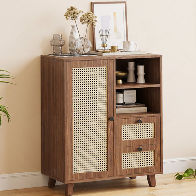 Rattan Buffet Cabinet With Adjustable Shelf, Sideboard With Drawers For Living Room, Kitchen, Entryway