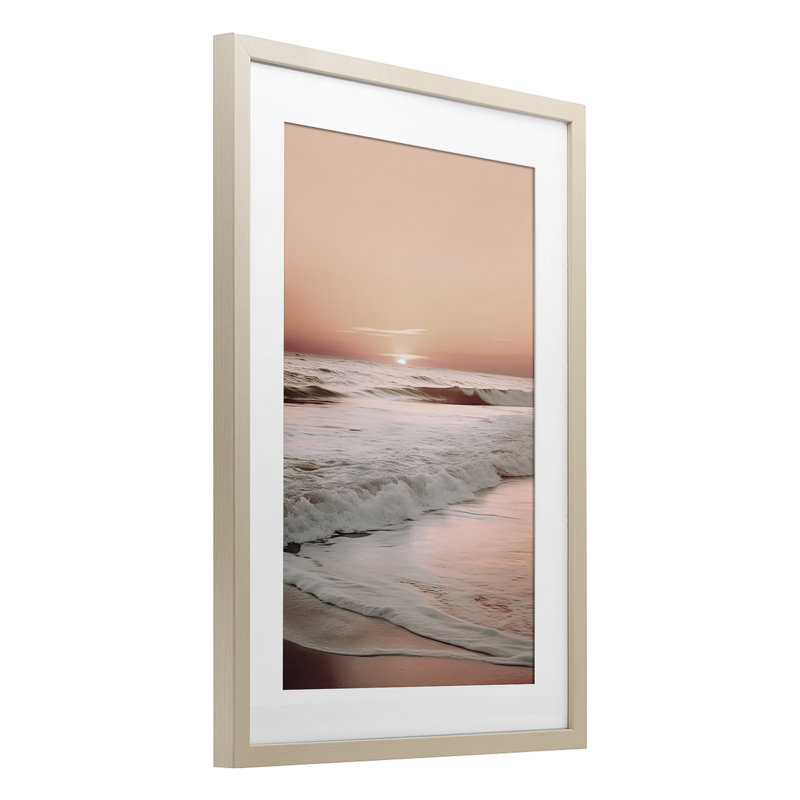 «Apricot Beach View», reproduction sous verre encadrée, design par Decent Exposures, Cadre de récolte en pin