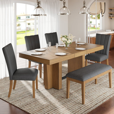 Ensemble de table de salle à manger extensible 6 pièces avec sièges rembourrés