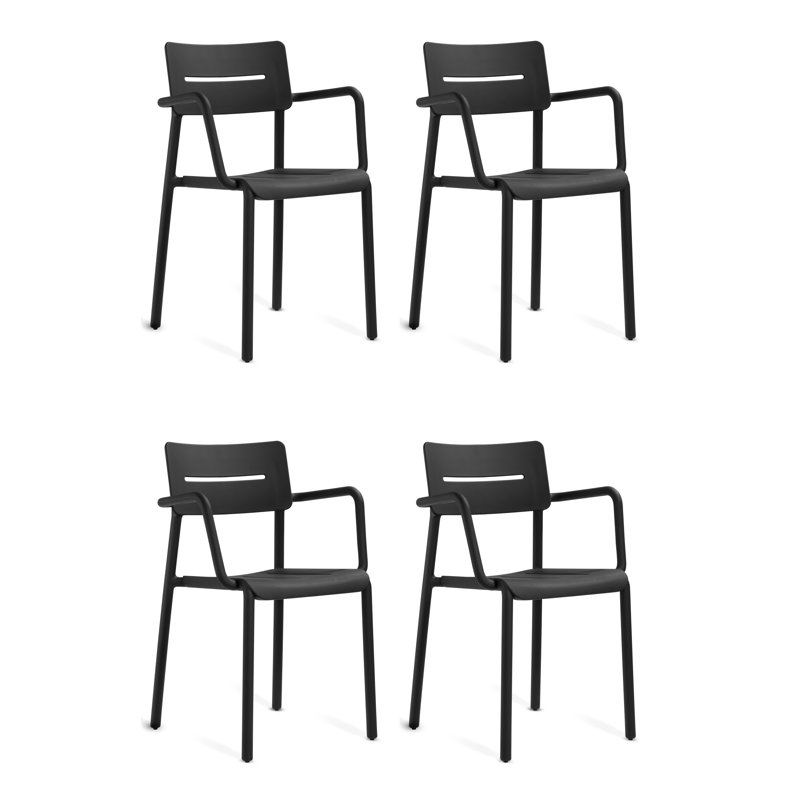 Ensemble de 4 fauteuils d'extérieur et d'intérieur empilables Outo, Noir