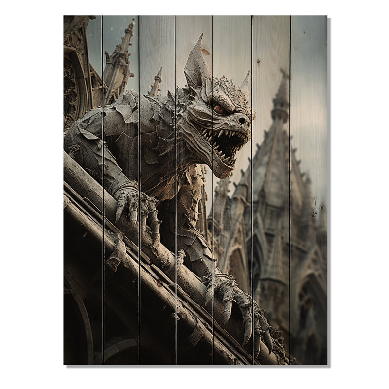 «France Notredame Gargoyles» sur impression sur bois, H 20 po x l 10 po x P 0,78 po
