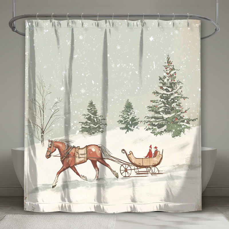 Rideau de douche Sleigh - Décoration de salle de bain d'hiver traditionnelle, H 85 po x l 71 po