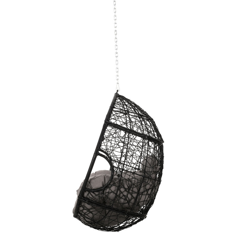 Hanging Chair With 8Ft Chain - Strong , Spill- Cushions, 37.31W X 25.37D 44.77H, Grey/Black Seat Cozy Teardrop Design, Spill Cushion, Chain, Grey