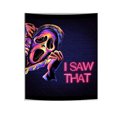 Tapisserie fluorescente 1pc Ghost, "I Saw That" Horror Halloween Polyster UV Blacklight Tapisserie, suspendue au mur pour le salon, la chambre à coucher, le bureau, la maison, la décoration intérieure, la décoration de fête, la diffusion en direct et