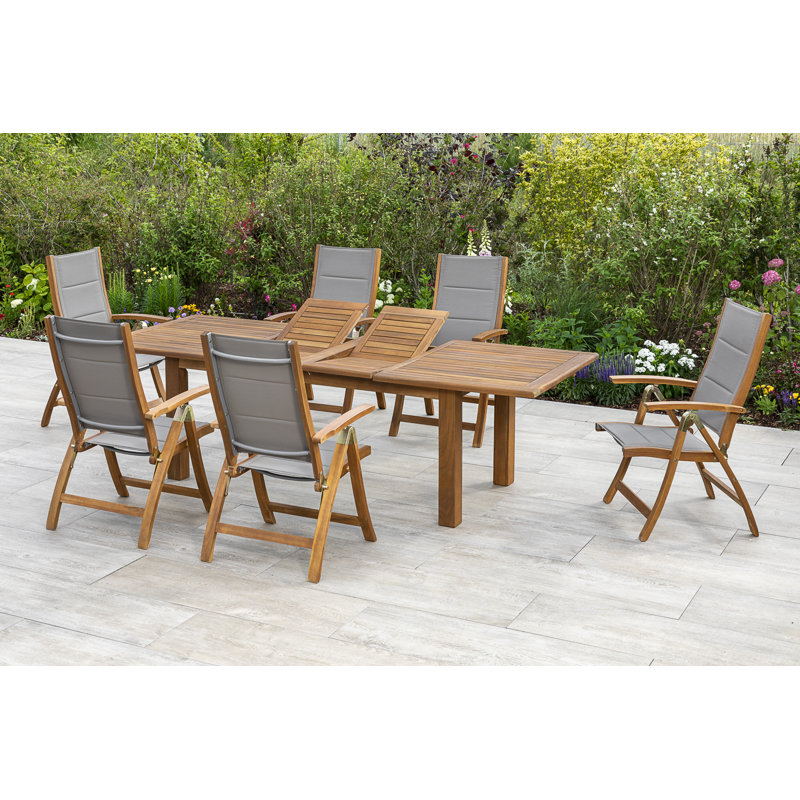 Brittini 6 - Person Acacia Wood Patio Dining Set with Rectangular Table