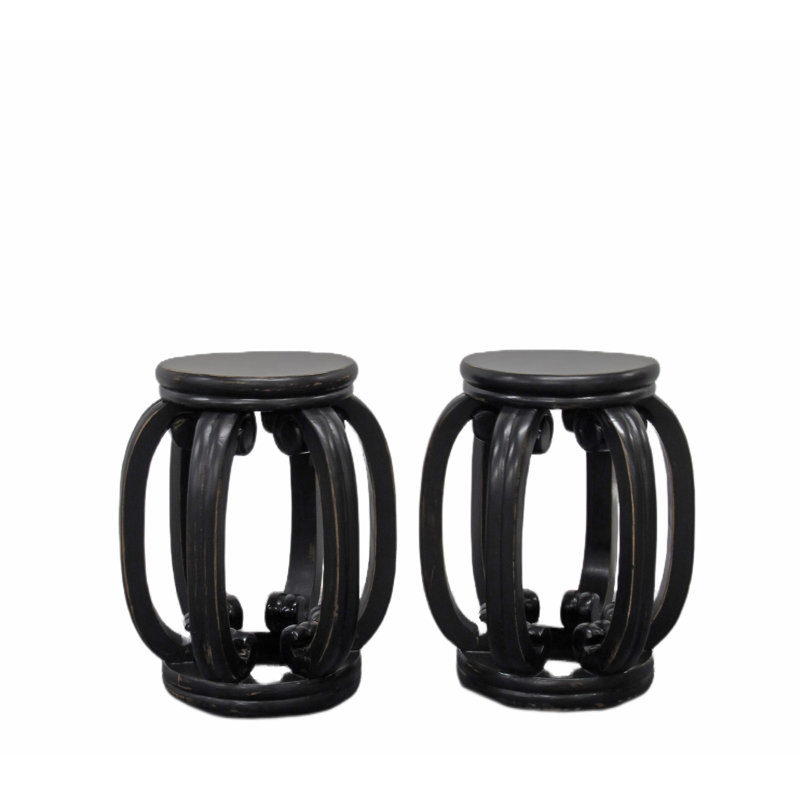 Asian Classic Solid Wood End Table Set