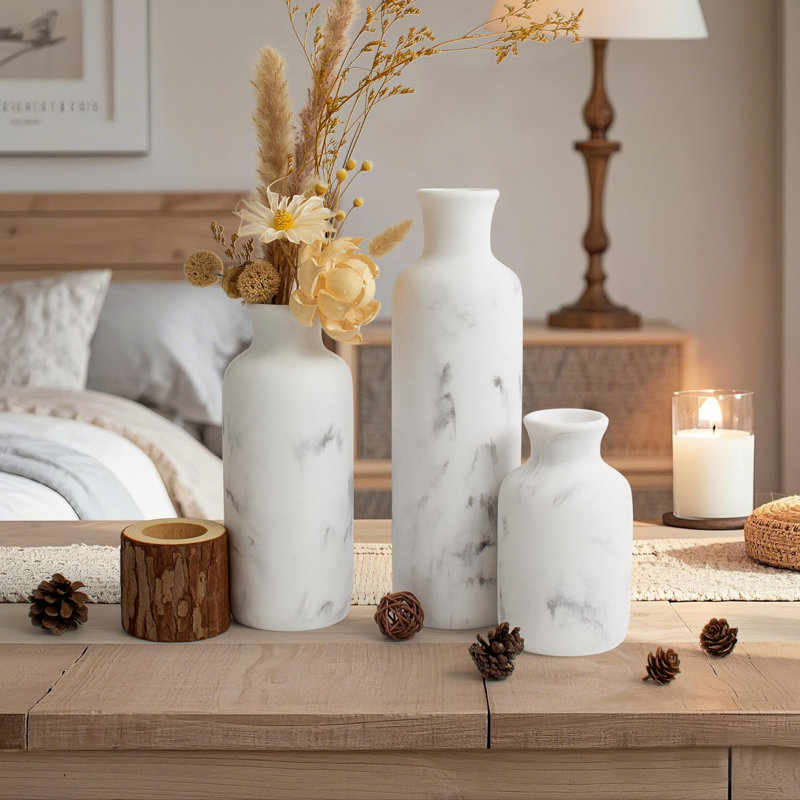 Ensemble de vases en résine 3 pièces Rustic Farmhouse, Blanc