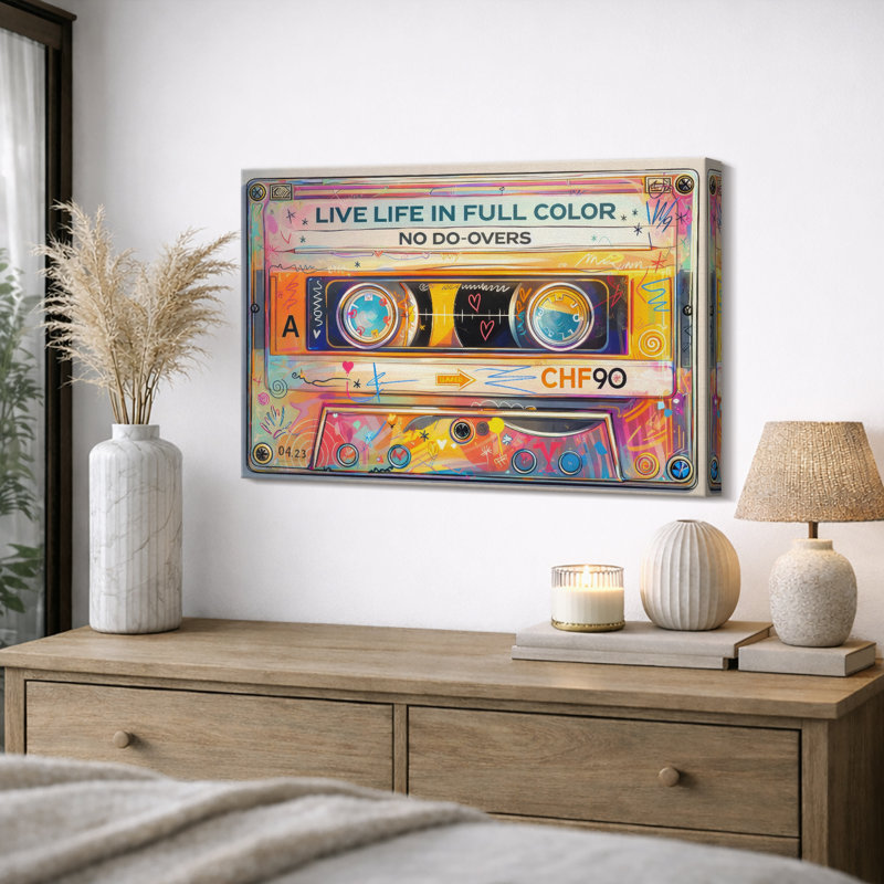 Cassette, œuvres d'art musicales rétro, impression sur toile encadrée, H 16 po x l 24 po x P 1,5 po, Toile tendue