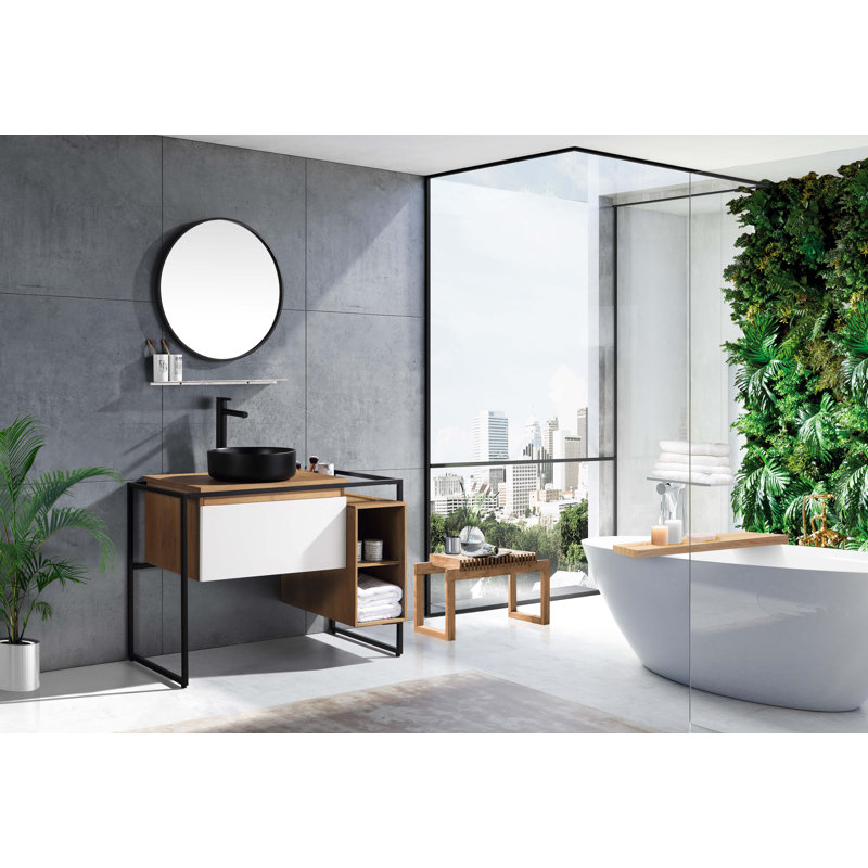 Ensemble de meuble-lavabo simple 32 "avec miroir, Noir / blanc / Snafell, Snafell