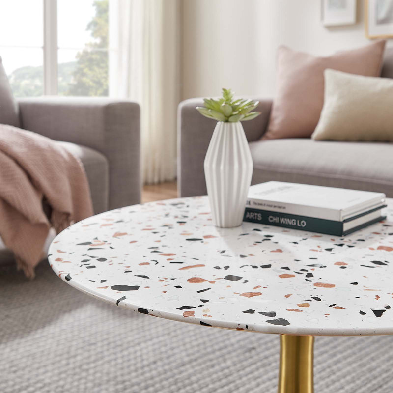 Table basse ronde Lippa Terrazzo par Modway, H 15,5 po x L 27,5 po x l 27,5 po, Or