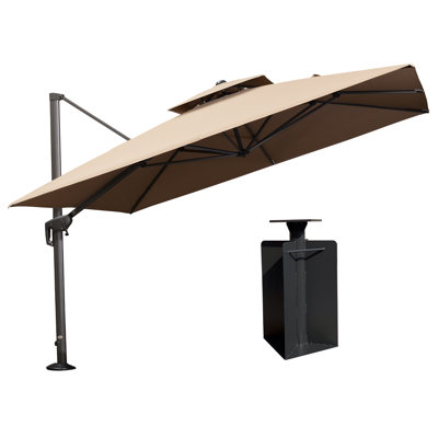 ShalIna 11' Square Cantilever Umbrella With Counter Weights Included Base In Ground,Taupe