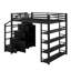 Lit mezzanine avec tablettes de rangement intégrées, armoires et garde-robe