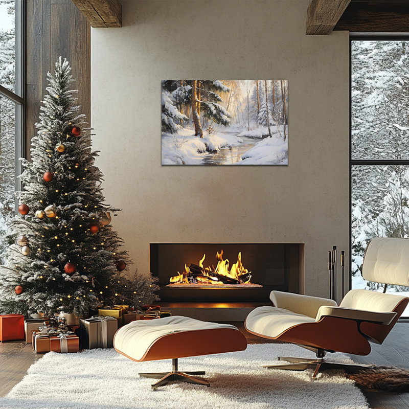 Grand paysage d'hiver, art mural sur toile pour le salon, impression de forêt de pin enneigé, décoration murale moderne de Noël, 20 po x 30 po