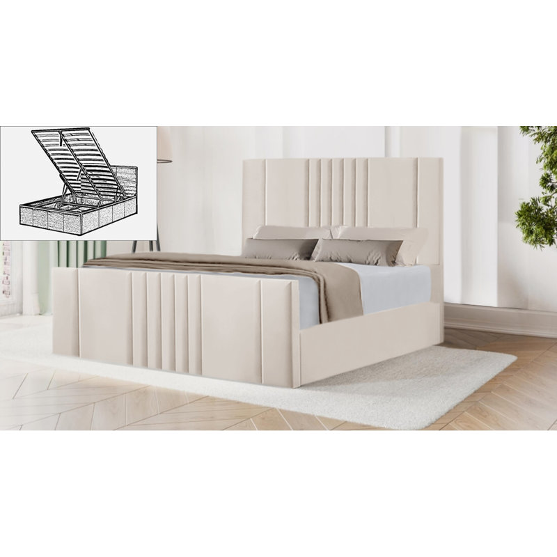 Moherek Upholstered Storage Bed, Cream, King (150 x 200 cm)