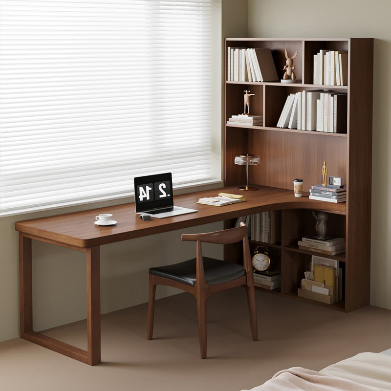 Bureau en bois massif en forme de L brun noisette, Retour à droite, 74.8" H  x 55.1" W  x 47.2" D