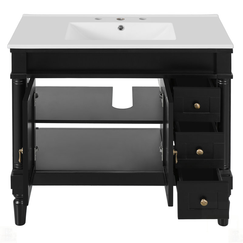 Meuble-lavabo avec lavabo en céramique, portes à fermeture douce, tablettes réglables, rangement moderne pour les petites et moyennes salles de bain