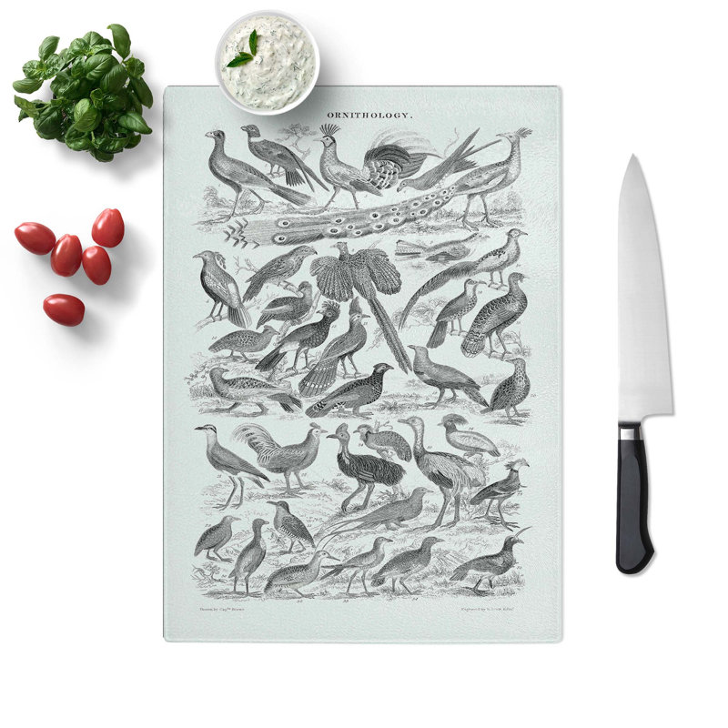Tempered Glass Ornithology Study of Birds Lxx by Oliver Goldsmith Chopping Board, 28.5 cm W x 39 cm L