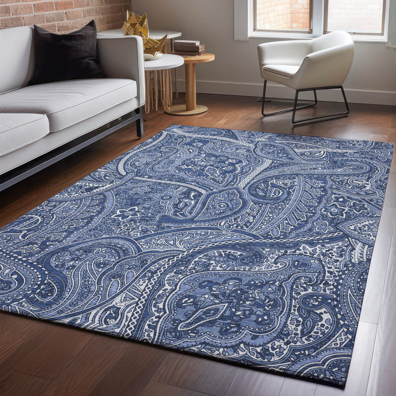 Tapis bleu marine Cerrito lavable à la machine de qualité supérieure, Rectangle 9 pi x 12 pi