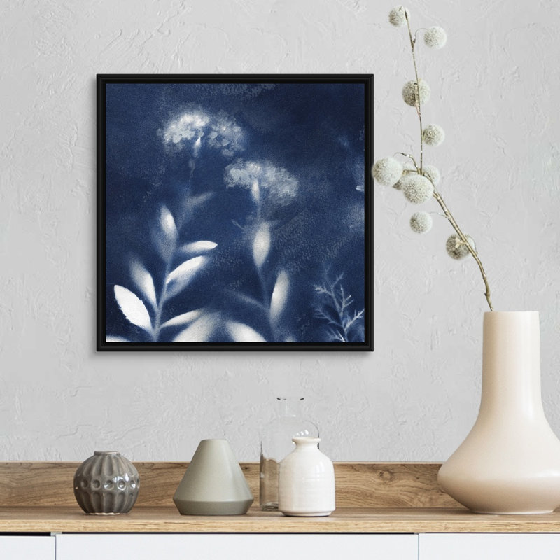 Nature's Indigo II - reproduction d'art sur toile, H 17,7 po x l 17,7 po x P 1,75 po, Cadre flottant noir