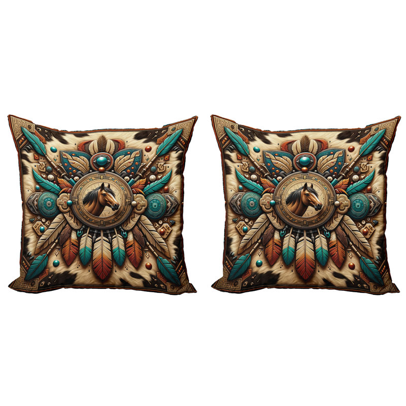 429810_Ambesonne Housse de coussin rustique 2 pièces Wild West Horse Feathers, H 18 po x l 18 po