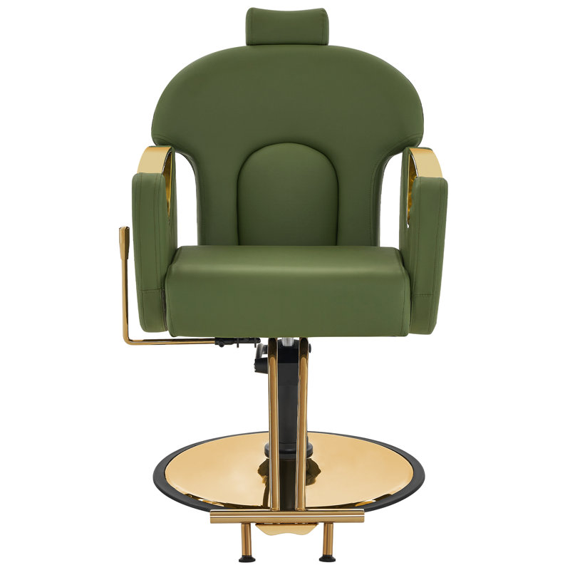 Fauteuil de coiffeur inclinable ergonomique Iyhana avec pompe hydraulique de 25,8 po de largeur, Similicuir vert