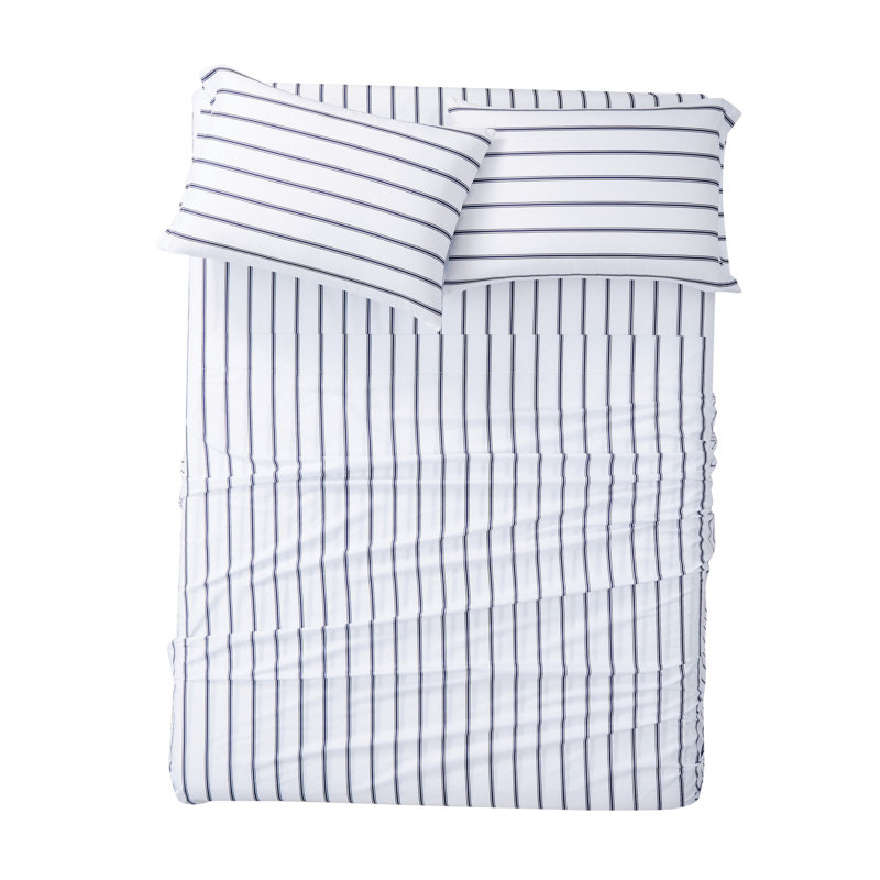 Ensemble de draps à rayures, Blanc / bleu marine, Ensemble de draps pour très grand lit + drap-hous