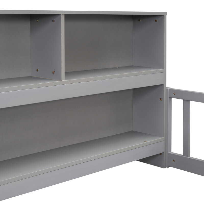 Lit simple avec garde-corps et tablettes grises - Rangement de chevet élégant pour chambre à coucher, Gris, Lit simple
