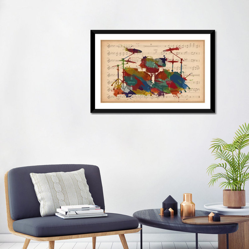 #2 de tambours multicolores sur une feuille de musique-impression d’art graphique, Papier noir, Blanc