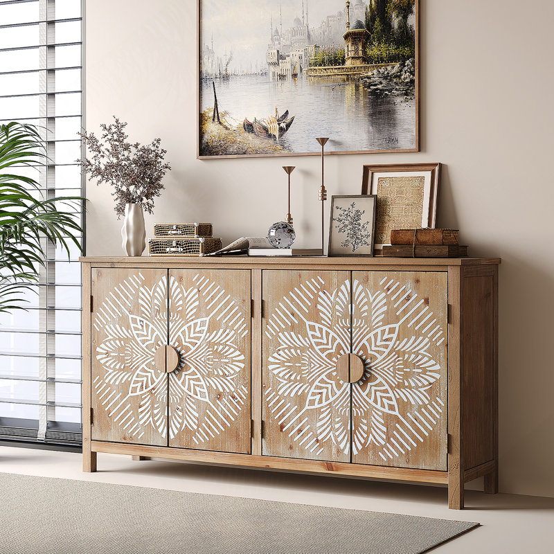 Armoire d'appoint polyvalente en bois avec quatre portes, idéale pour plusieurs pièces comme garde-manger, meuble multimédia ou console