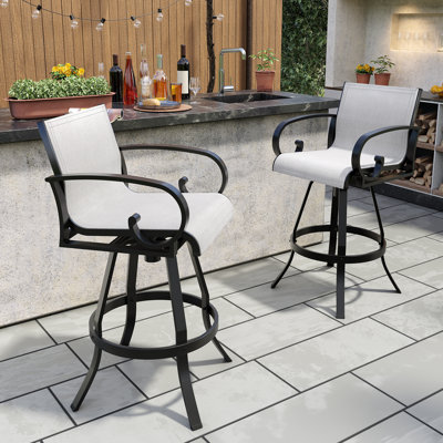 29.55" Outdoor Aluminum Swivel Bar Stools with Sunbrella Fabric
