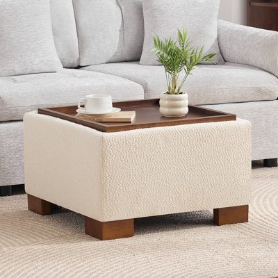 Repose-pieds de rangement carré 23,2 po avec plateau en bois