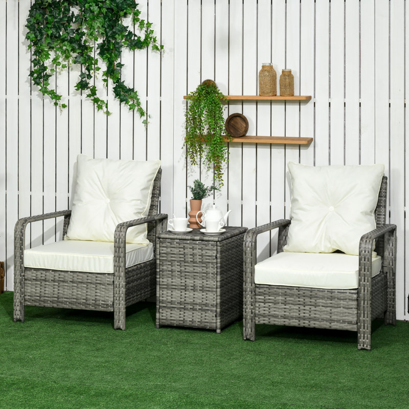 Ensemble de conversation en rotin avec coussins 3 pièces Attardo, Beige, Brun